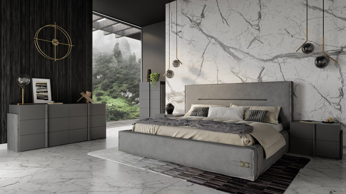 Hollywood Italian Contemporary Grey Leather Bed