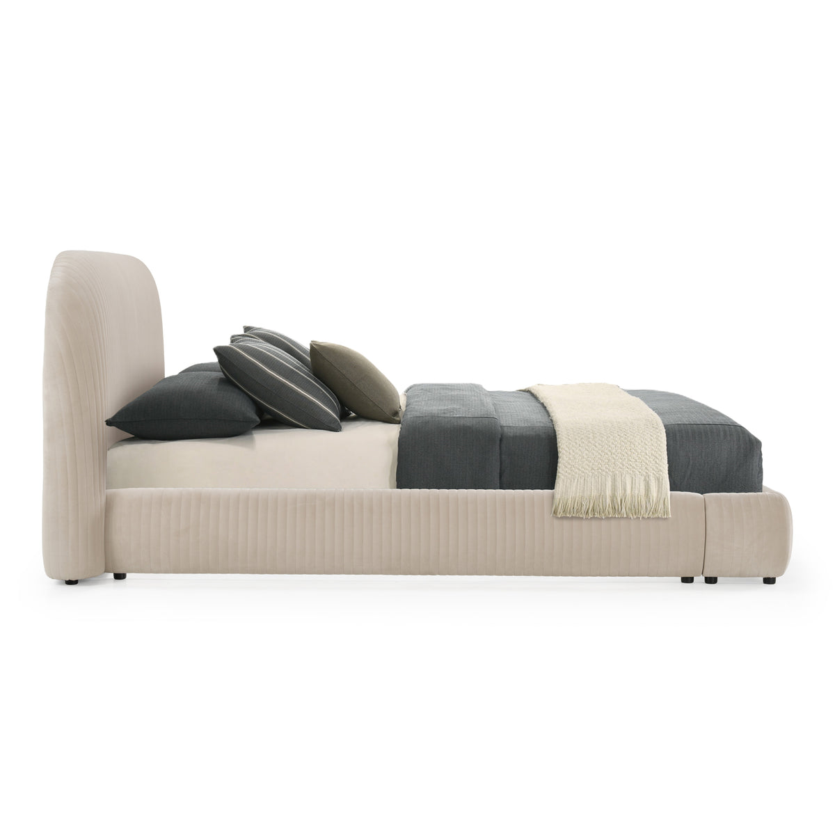 Hortman Modern Beige Velvet Bed