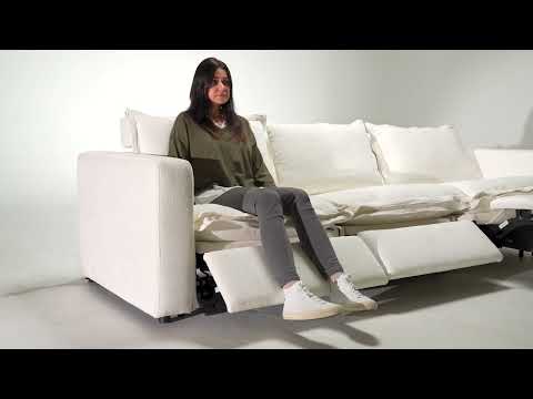 Almagre Modern White Fabric Sofa with 3 Electric Recliners