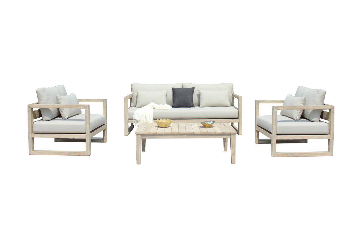 Calm Outdoor Grey + Acacia Sofa Set