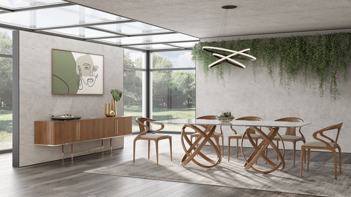 Mason Modern Glass and Walnut Dining Table