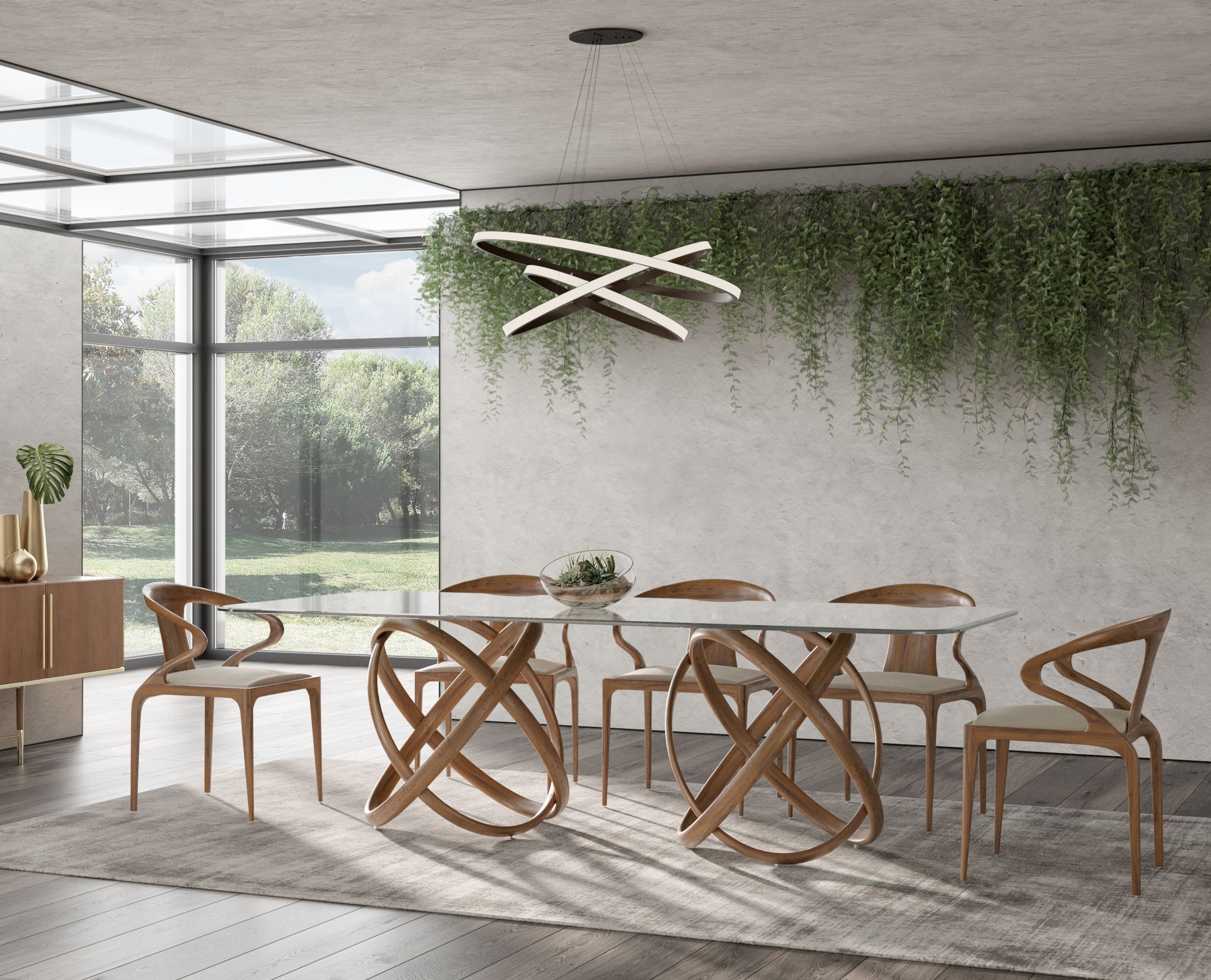 Mason Modern Glass and Walnut Dining Table
