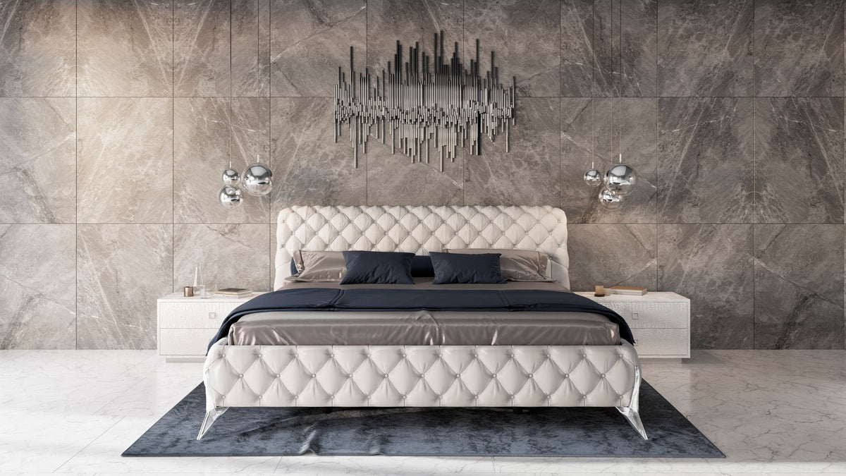 Eastern King Legend Modern White Bonded Leather Bed