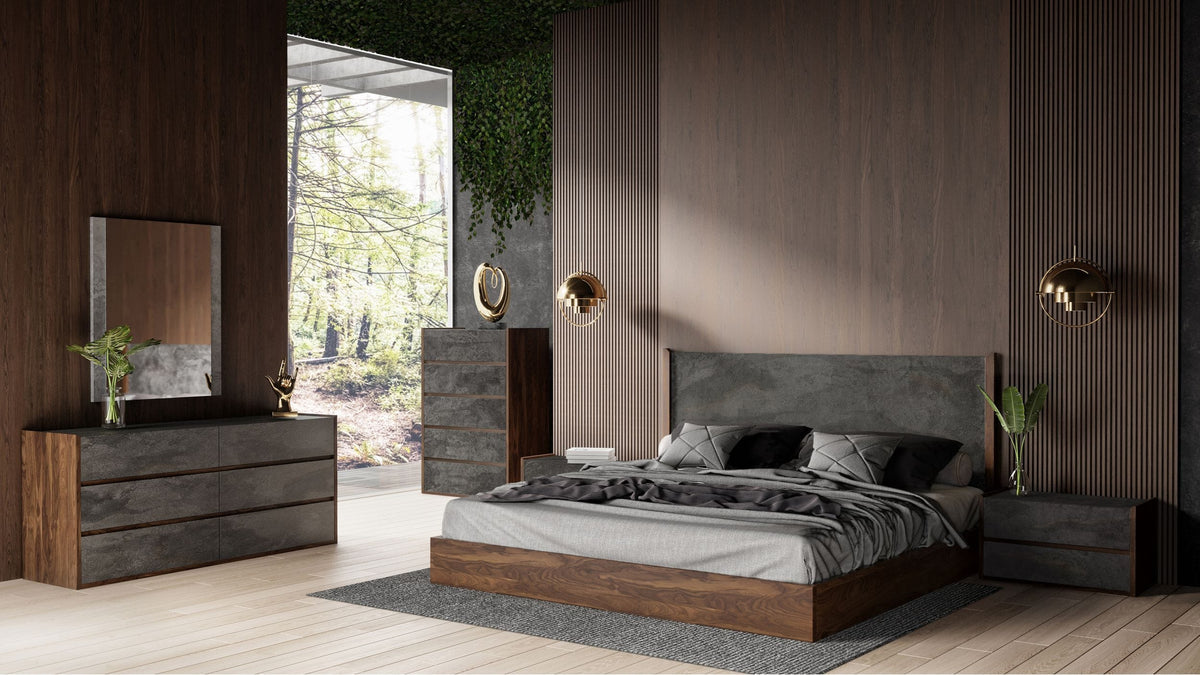 Rado Modern Walnut & Volcanic Slate Bed