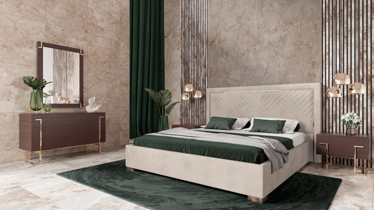 Corrico Modern Off White and Champagne Gold Bedroom Set