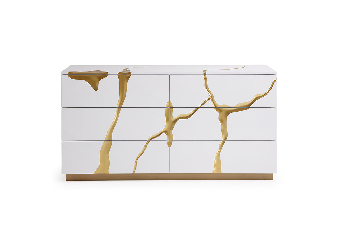 Mielcasa | White Modrest Aspen Modern White & Gold Dresser | SKU VGVCJ1801-D-WHT | MPN: 75640 | Free Delivery & Free Return