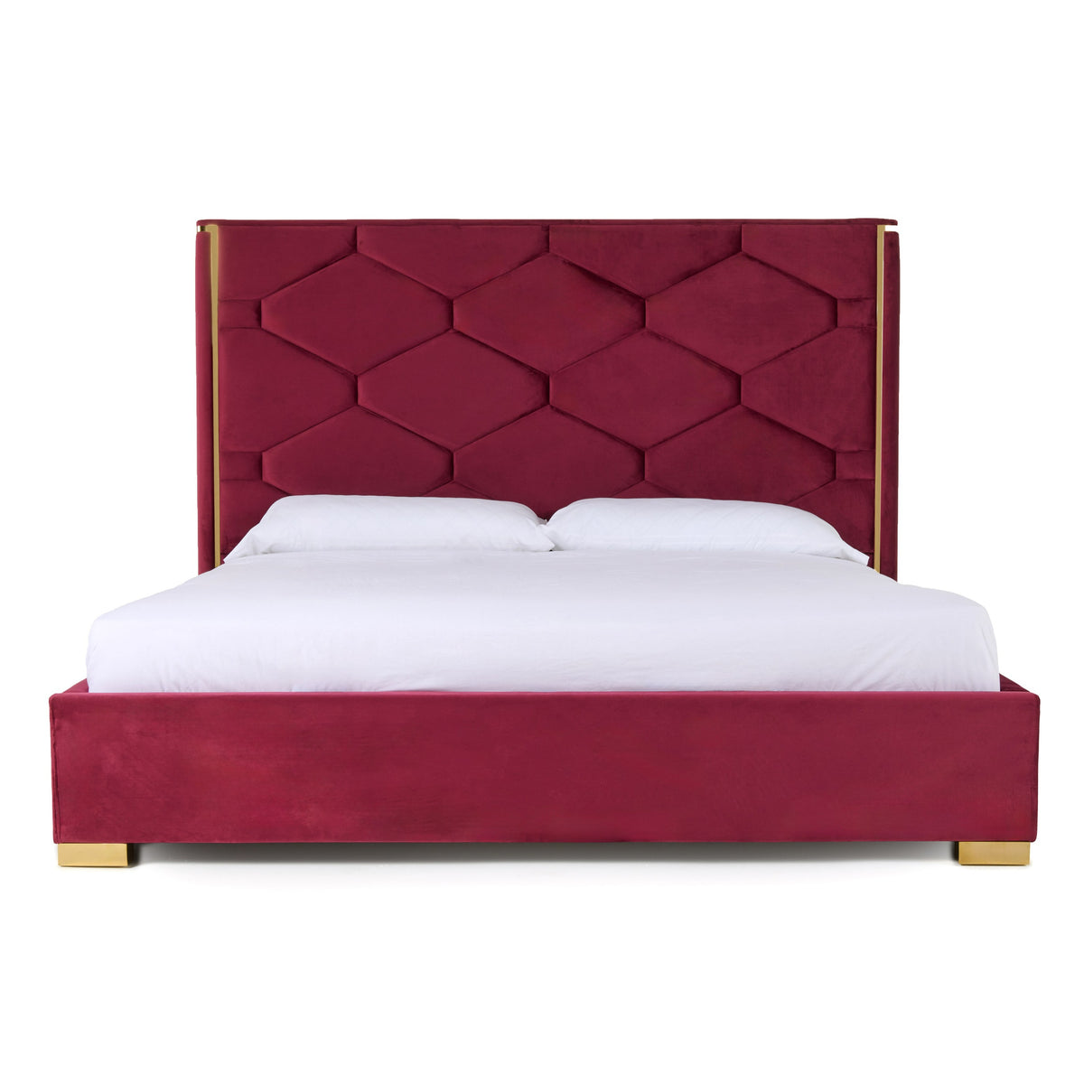 Janet Modern Red Velvet + Gold Bed