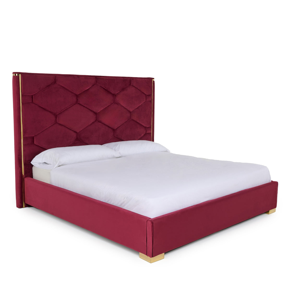 Janet Modern Red Velvet + Gold Bed