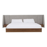 Janice Modern Grey Fabric and Walnut Bed and Nightstands