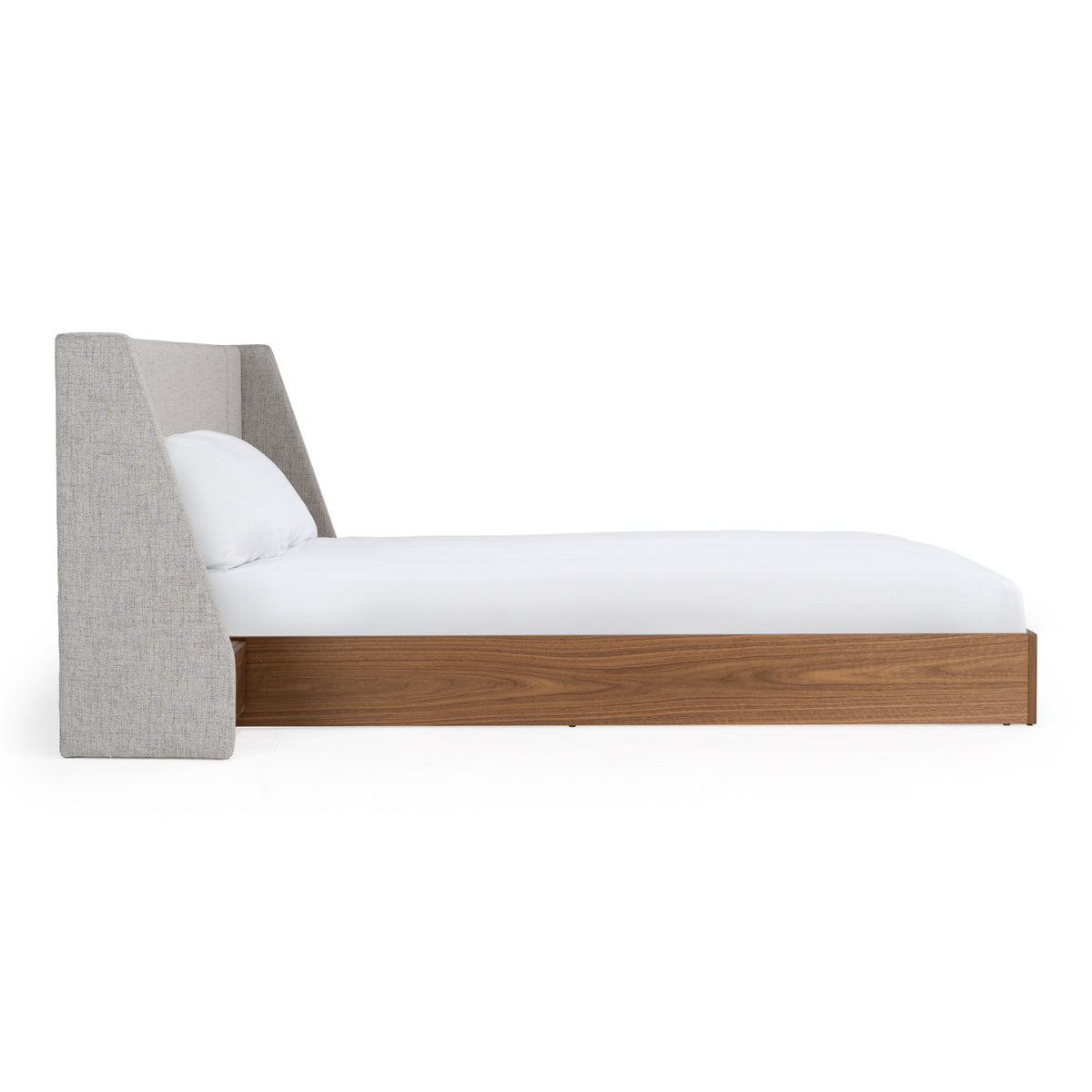 Janice Modern Grey Fabric and Walnut Bed and Nightstands