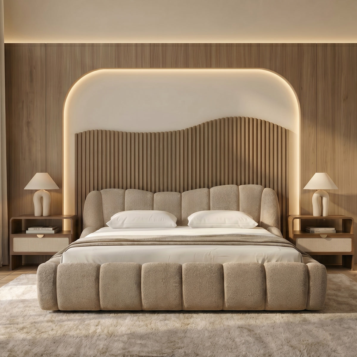 Janine Modern Tan Fabric Bed
