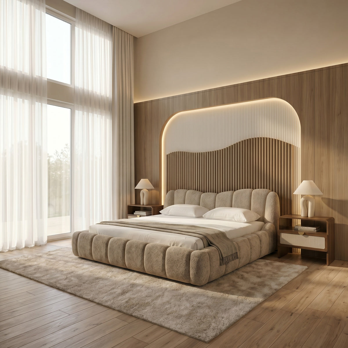 Janine Modern Tan Fabric Bed