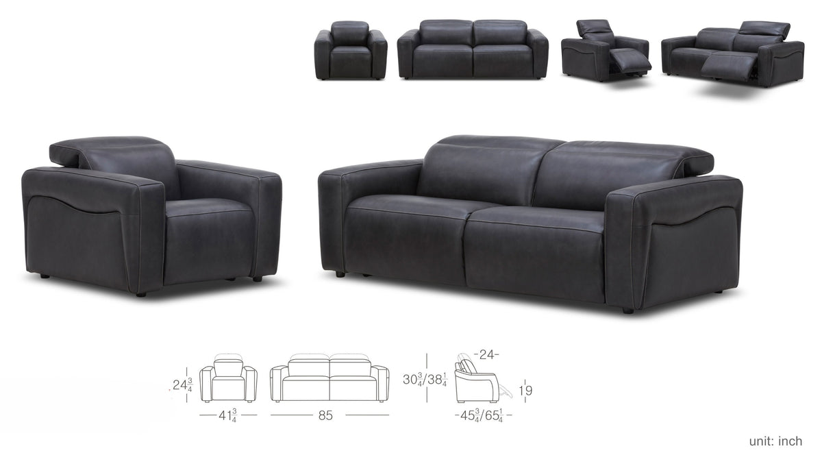 Nouveau Jessop Modern Off-White Leather Sofa 2 Recliners