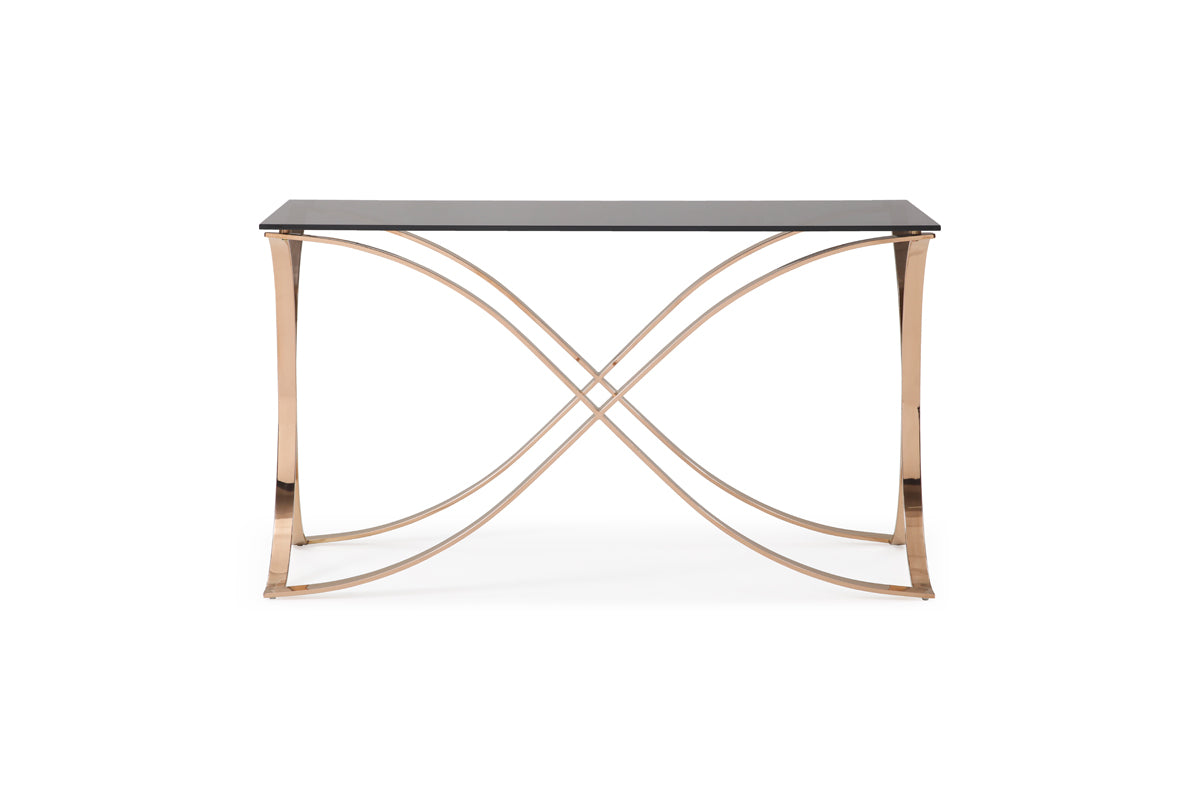Reklaw Modern Smoked Glass & Rosegold Console Table