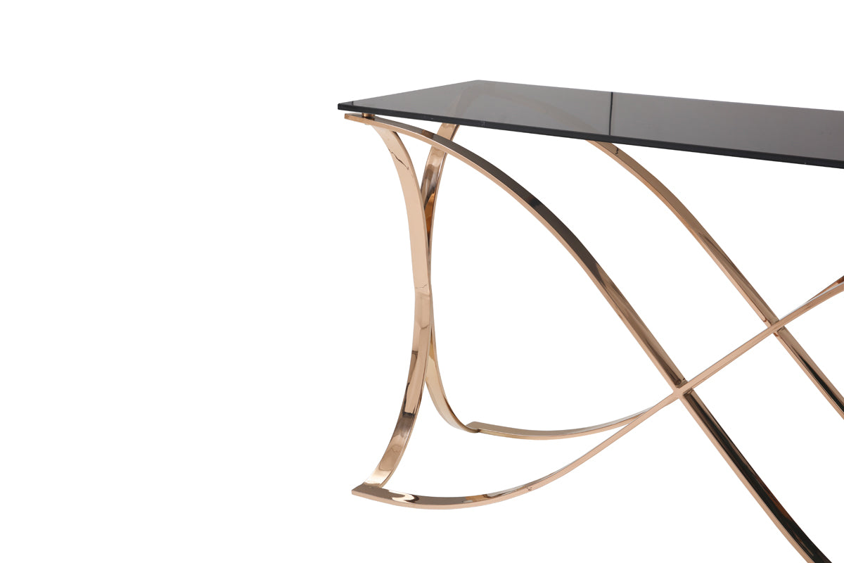 Reklaw Modern Smoked Glass & Rosegold Console Table