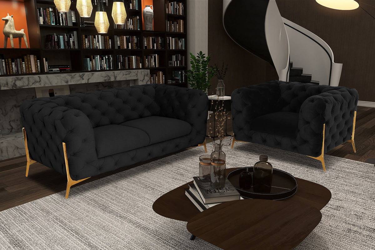 Quincey Transitional Black Velvet Loveseat
