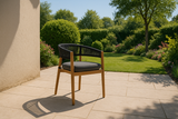 Kamari Outdoor Teak & Grey Olefin Fabric Dining Table Set