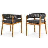 Kamari Outdoor Grey Olefin Fabric + Teak Dining Chair (Set of 2)