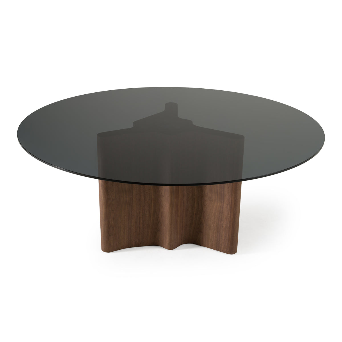 Kaye Modern Walnut + Glass 71" Round Dining Table