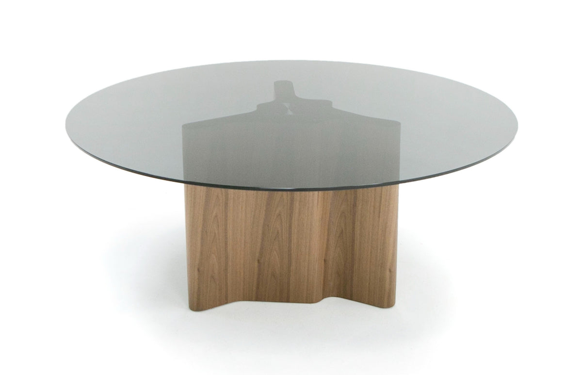Kaye Modern Walnut + Glass 71" Round Dining Table