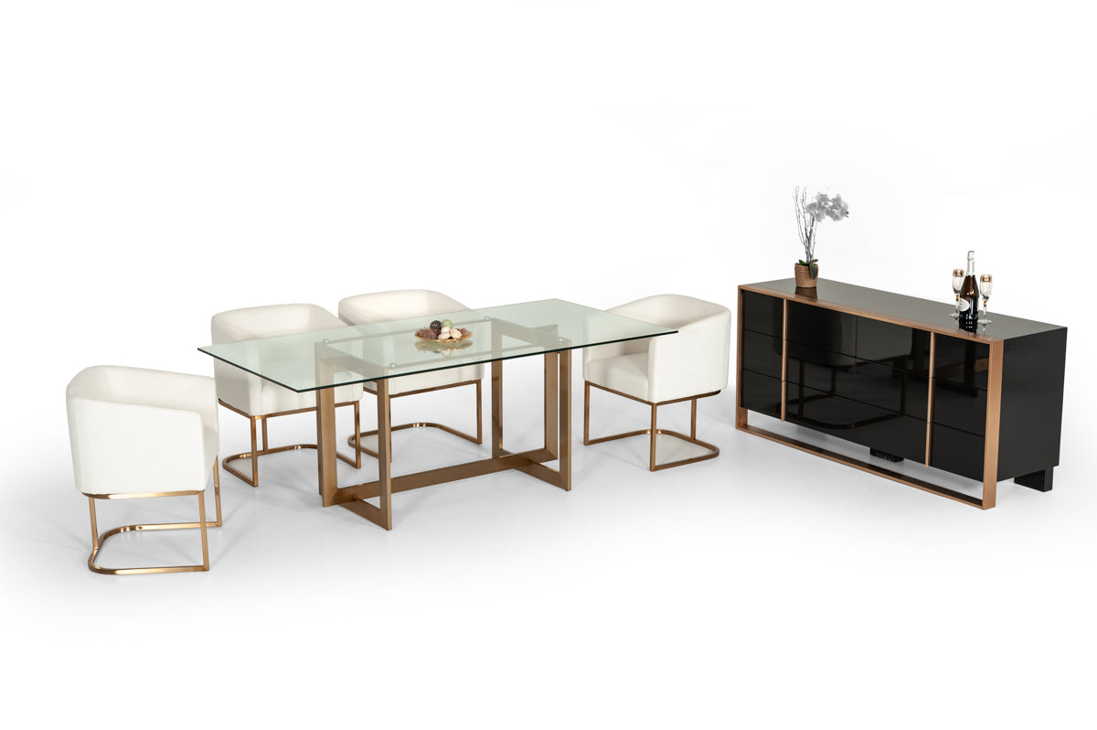Keaton Modern Glass and Brass Dining Table