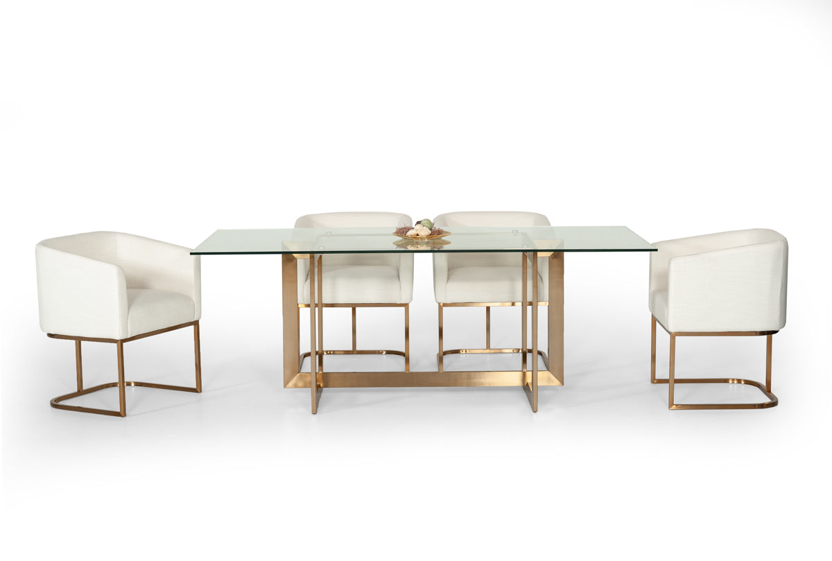 Keaton Modern Glass and Brass Dining Table