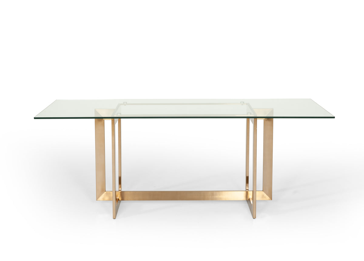 Keaton Modern Glass and Brass Dining Table
