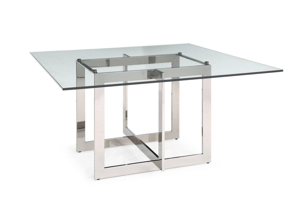 Keaton Square Modern Glass + Stainless Steel Dining Table