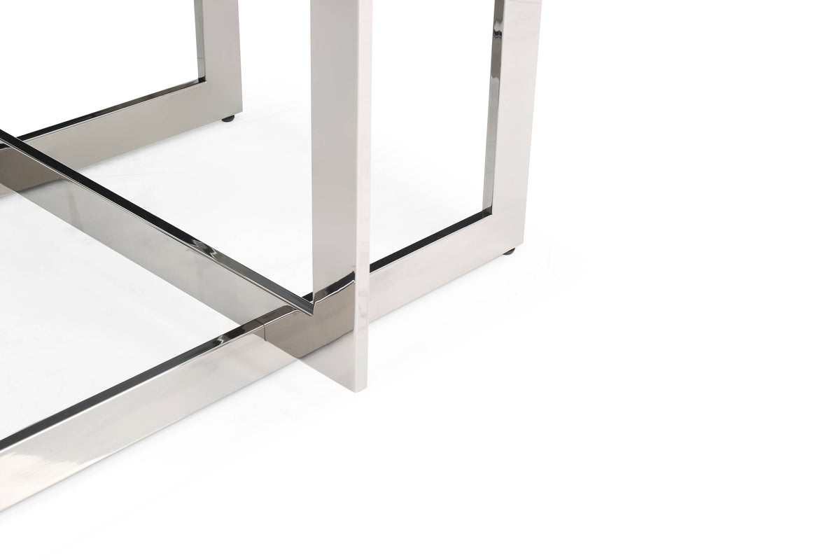 Keaton Square Modern Glass + Stainless Steel Dining Table