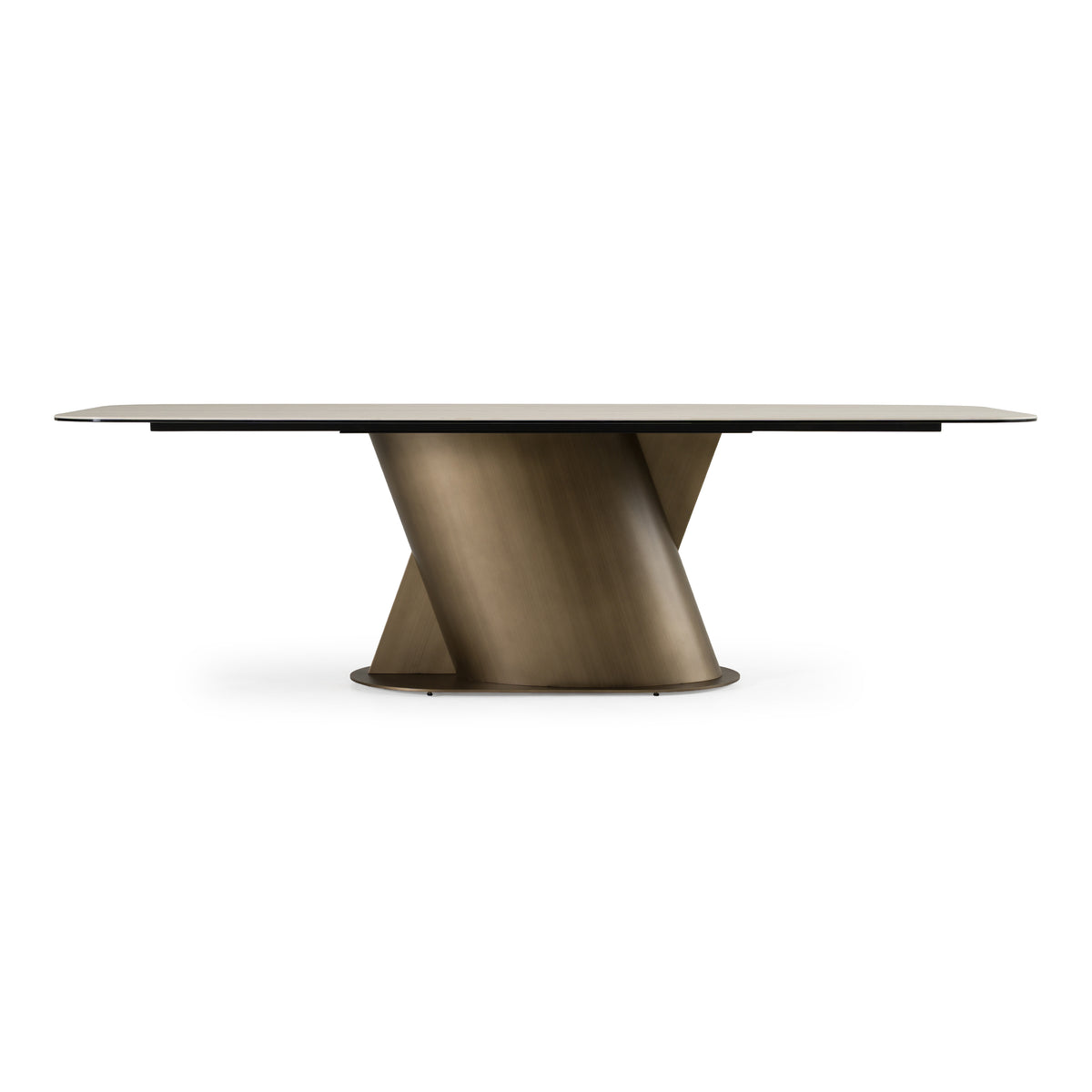 Kiefer Modern Faux Travertine Ceramic + Bronze Dining Table