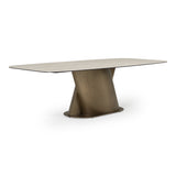 Kiefer Modern Faux Travertine Ceramic + Bronze Dining Table