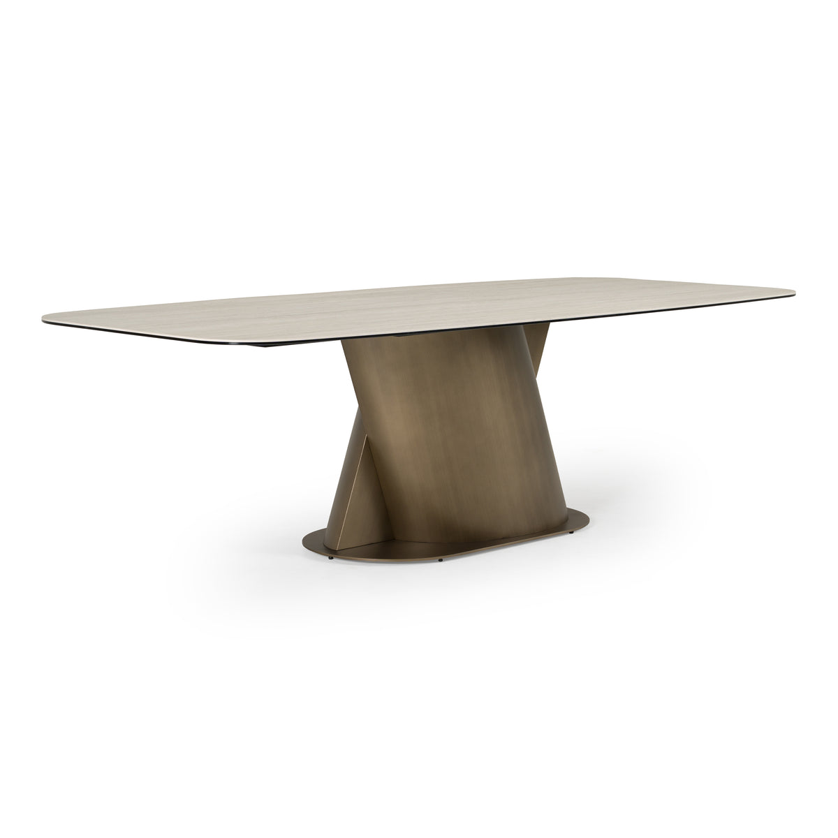 Kiefer Modern Faux Travertine Ceramic + Bronze Dining Table