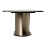 Kiefer Modern Faux Travertine Ceramic + Bronze Dining Table