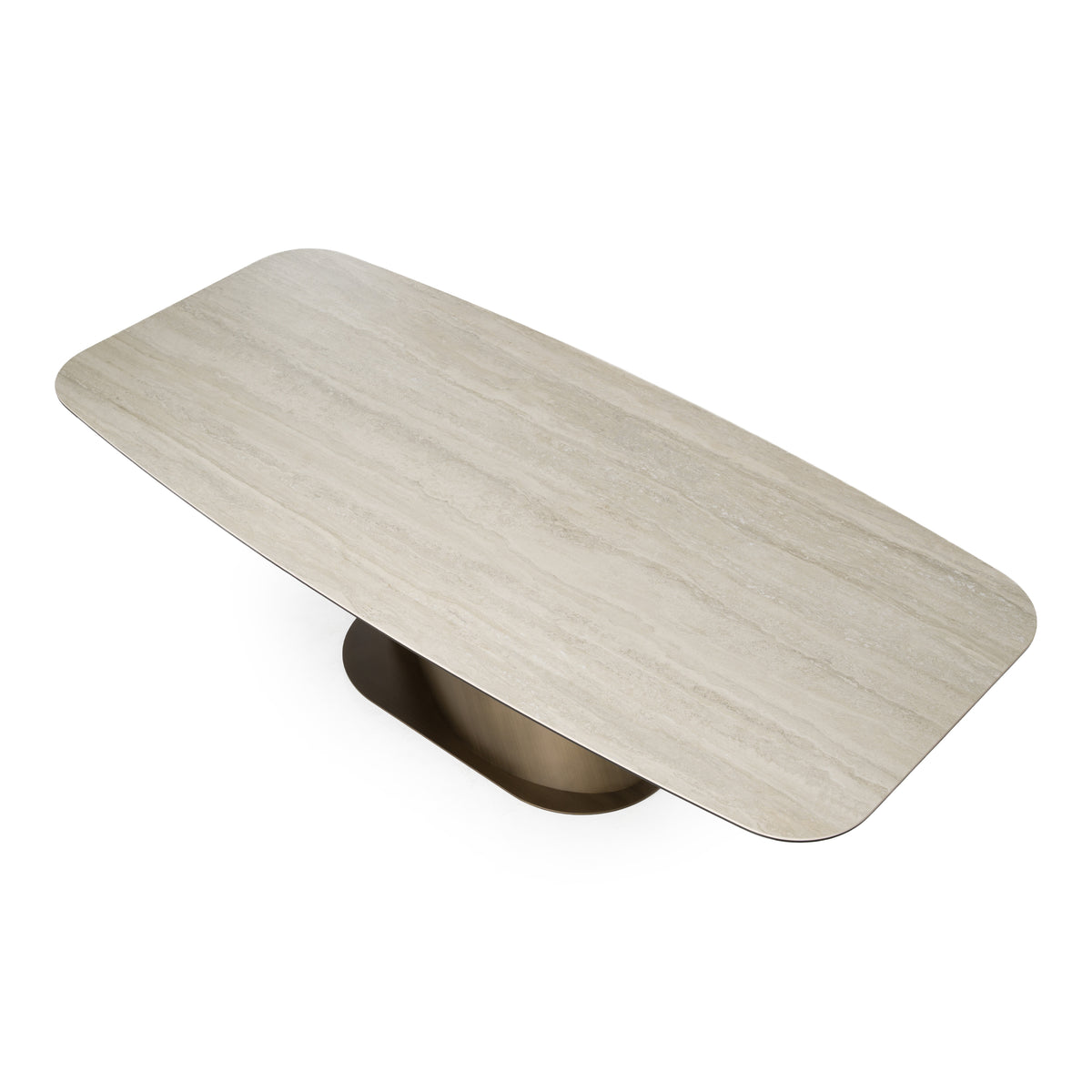 Kiefer Modern Faux Travertine Ceramic + Bronze Dining Table