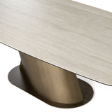 Kiefer Modern Faux Travertine Ceramic + Bronze Dining Table