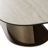 Kiefer Modern Faux Travertine Ceramic + Bronze Dining Table