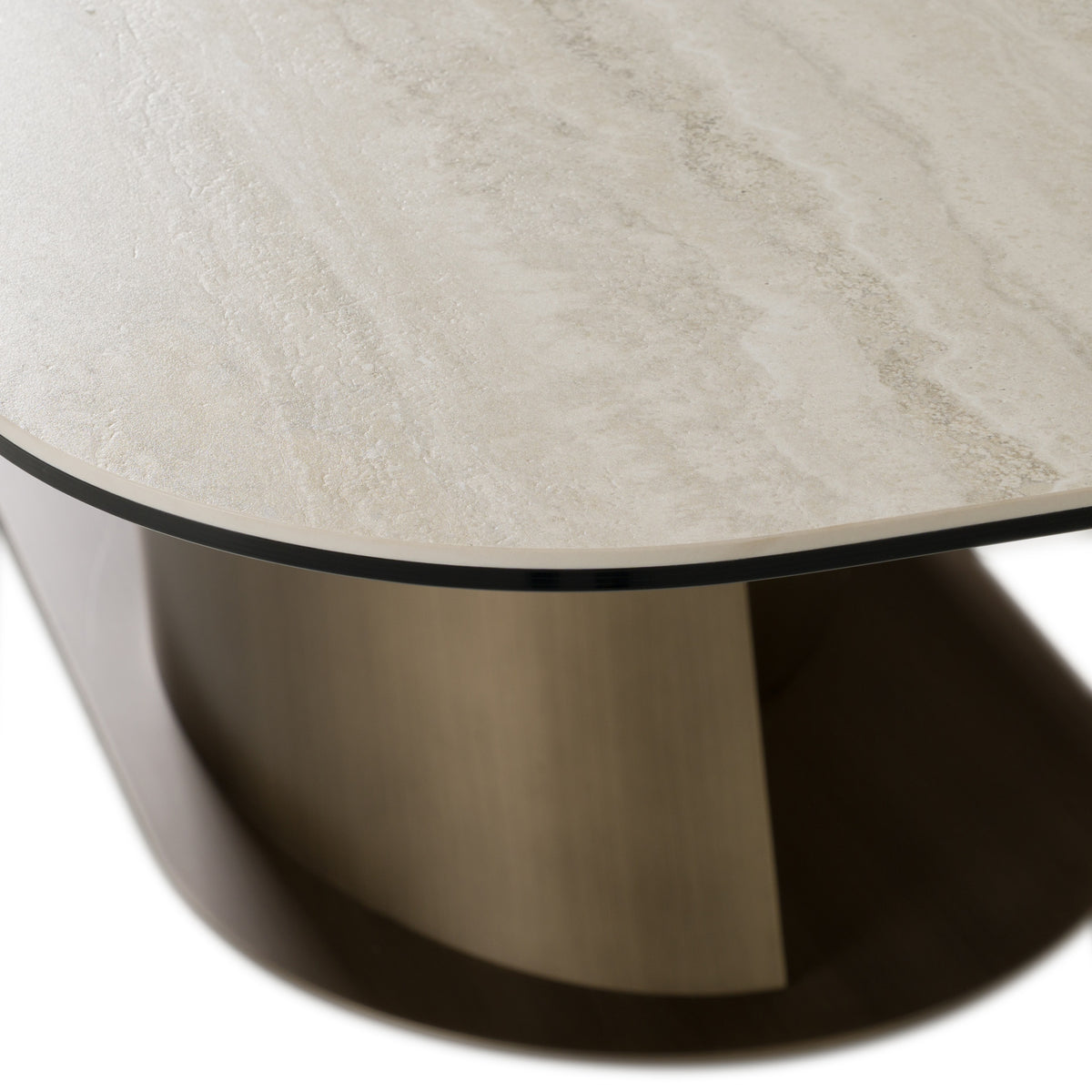 Kiefer Modern Faux Travertine Ceramic + Bronze Dining Table