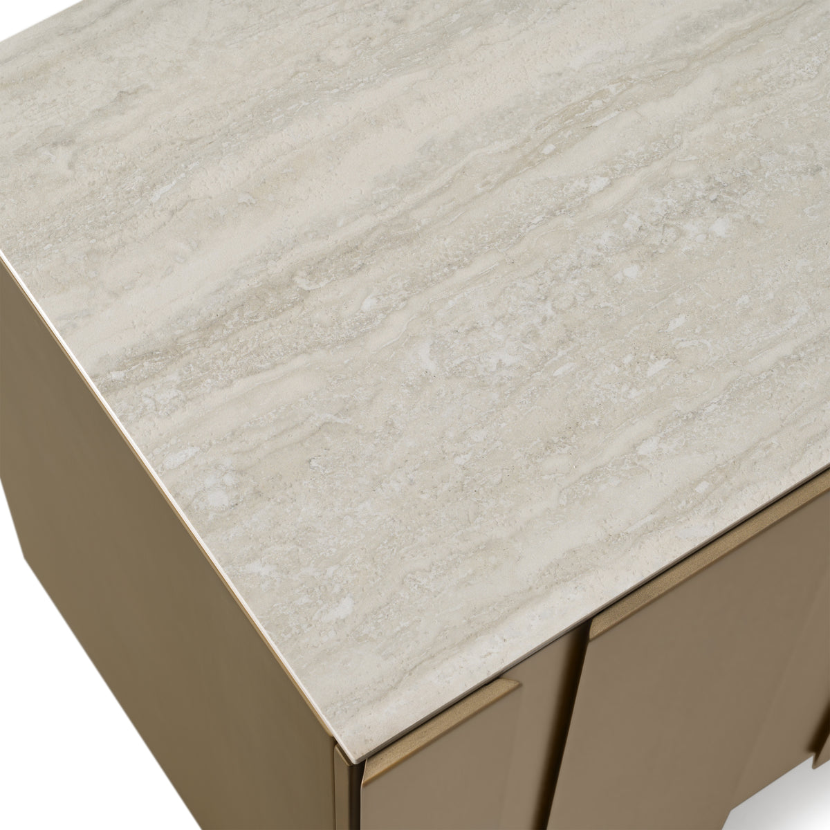 Kiefer Modern Faux Travertine Ceramic + Bronze Buffet