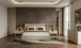 Kiro + Lago Modern Tan Fabric + Faux Travertine 4-Piece Bedroom Set