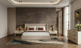 Queen Kiro + Lago Modern Tan Fabric + Faux Travertine 4-Piece Bedroom Set