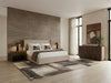 Queen Kiro + Roma Modern Tan Fabric + Walnut 4-Piece Bedroom Set