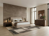 Eastern King Kiro + Roma Modern Tan Fabric + Walnut 4-Piece Bedroom Set