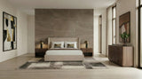 Kiro + Roma Modern Tan Fabric + Walnut 4-Piece Bedroom Set