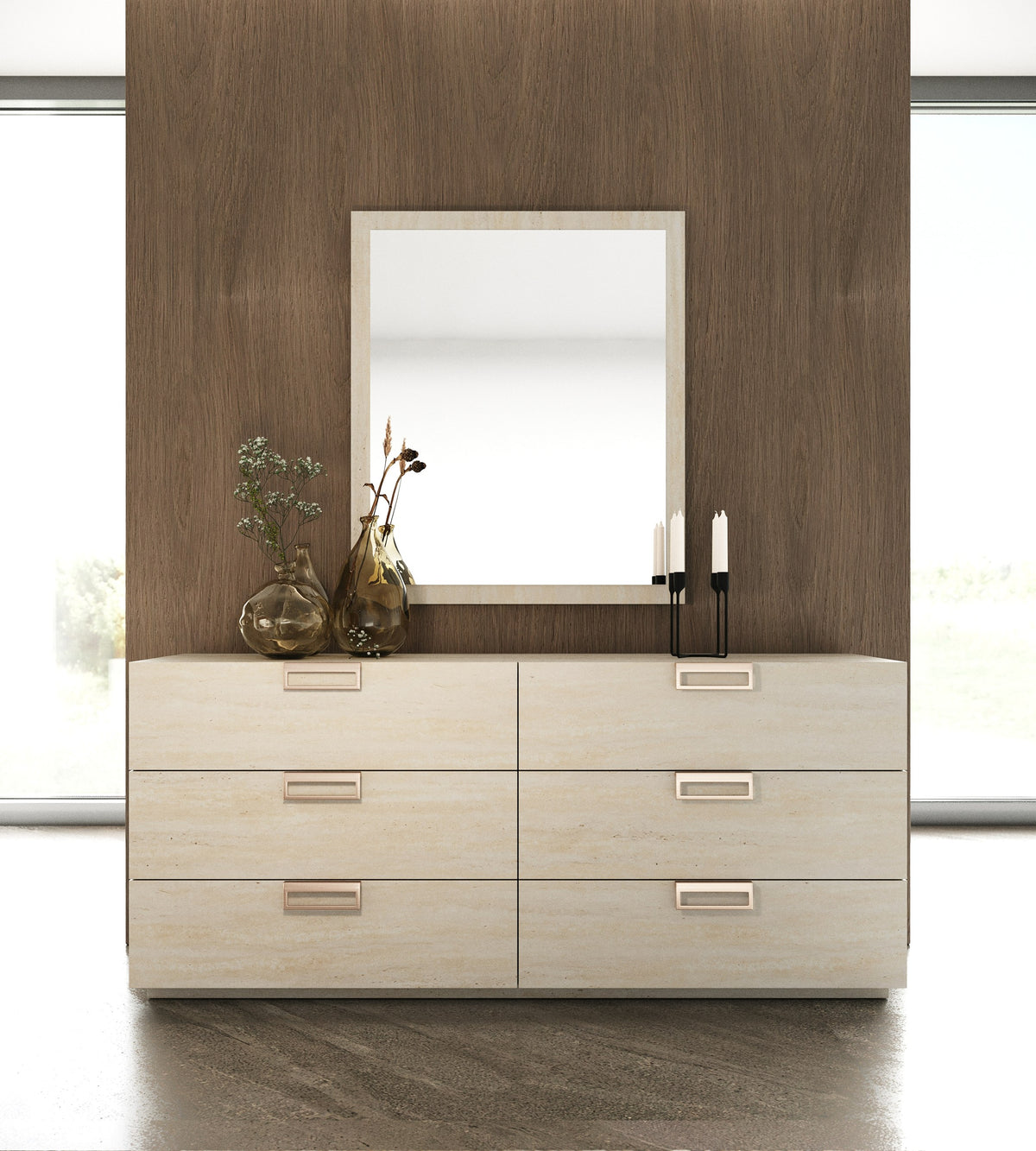 Lago Modern Faux Travertine Mirror