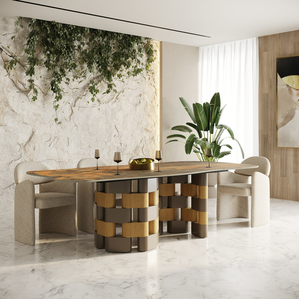 Falzone Modern Ceramic + Wood Dining Table