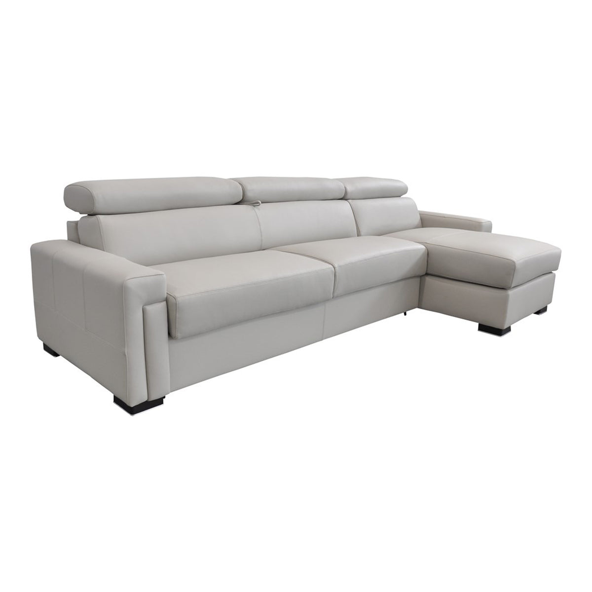 Sacha Modern Light Grey Leather Reversible Sectional Sofa Bed with Storage