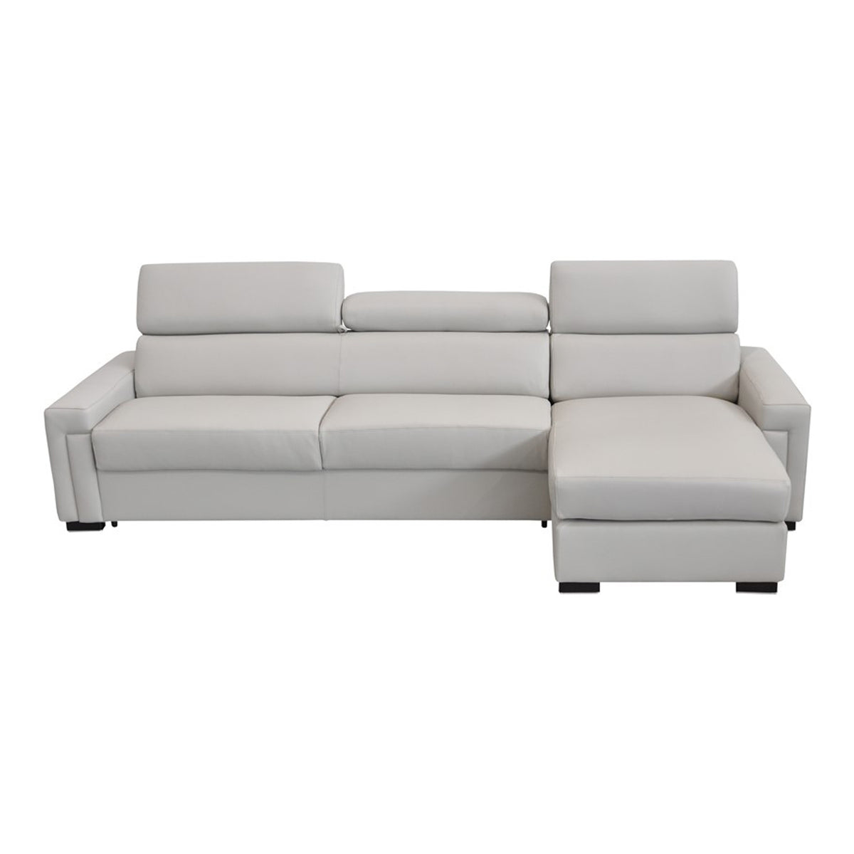 Sacha Modern Light Grey Leather Reversible Sectional Sofa Bed with Storage