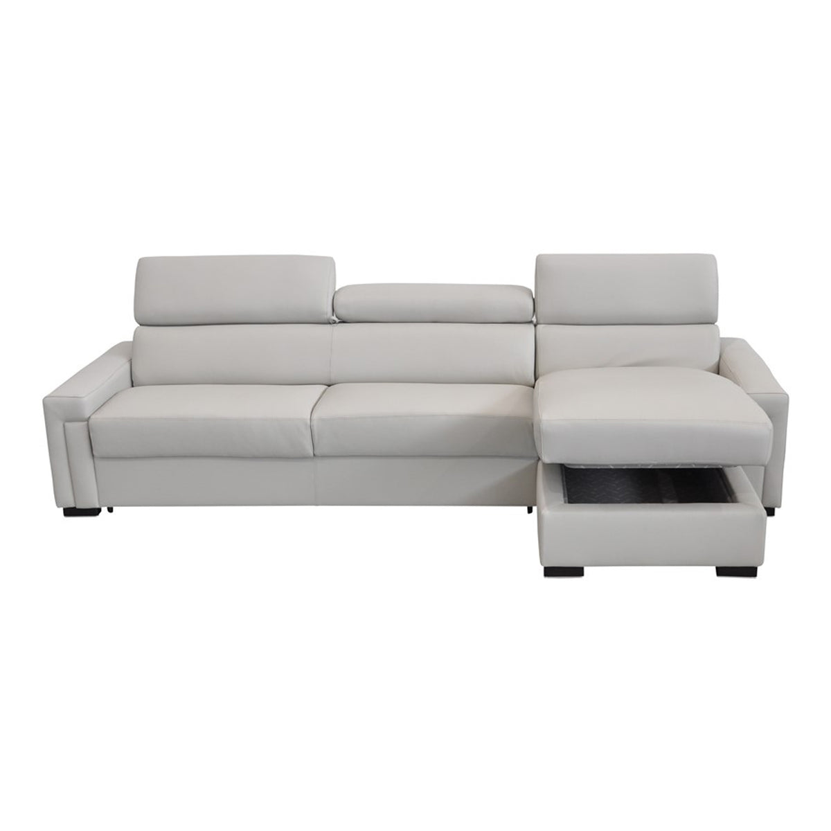Sacha Modern Light Grey Leather Reversible Sectional Sofa Bed with Storage