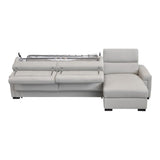 Sacha Modern Light Grey Leather Reversible Sectional Sofa Bed with Storage