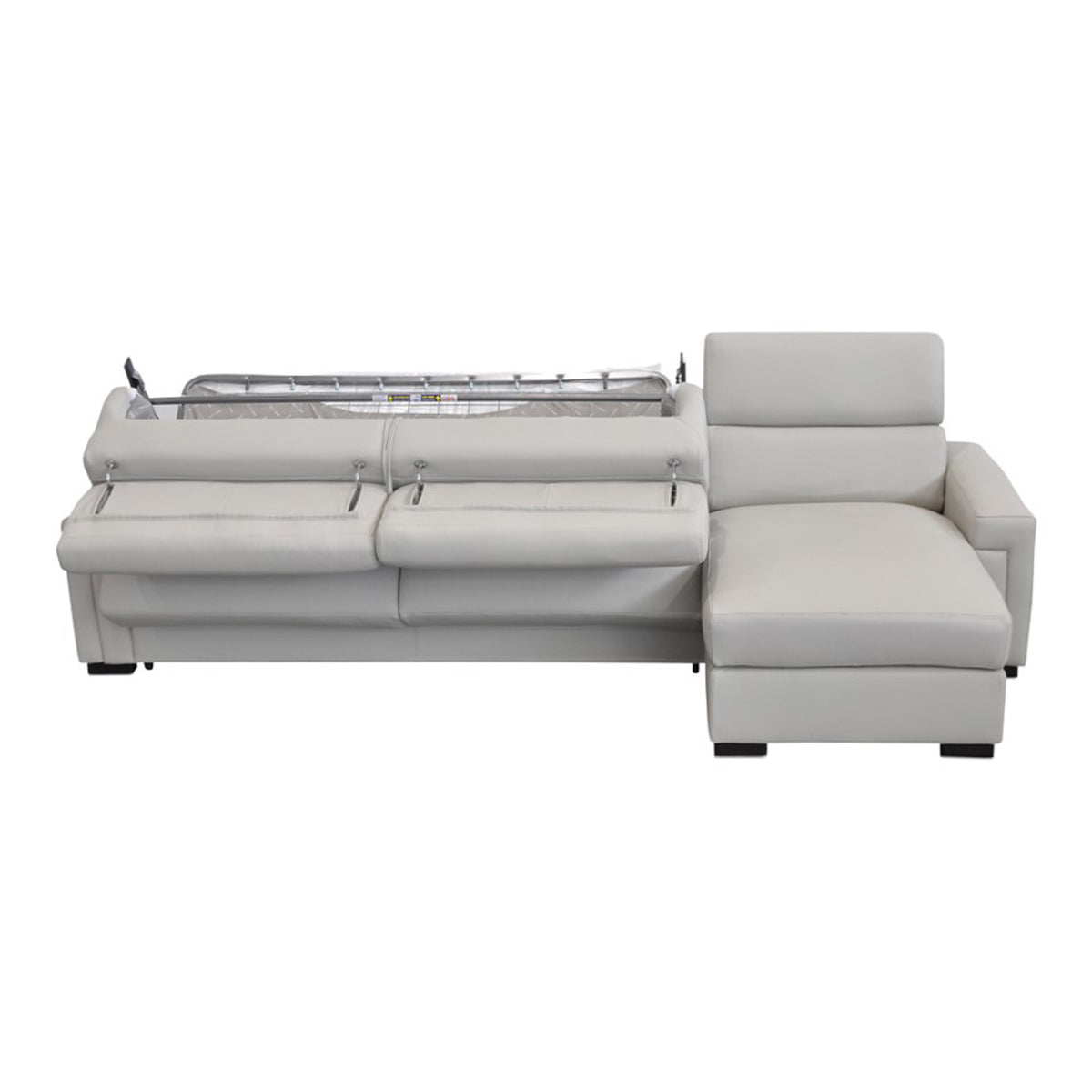 Sacha Modern Light Grey Leather Reversible Sectional Sofa Bed with Storage